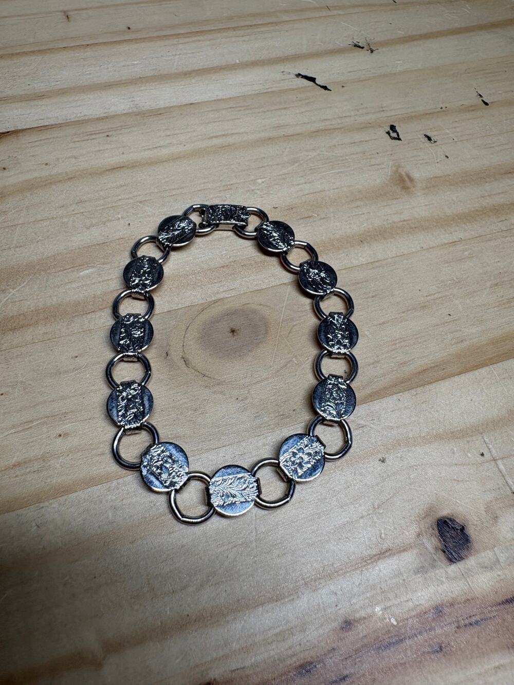 Sarah Coventry Young 'N Gay Silver Tone Bracelet Coin-Like Links Embossed